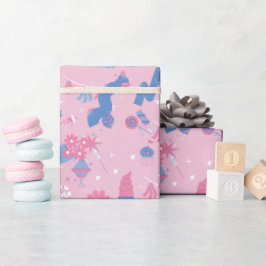 Papel de embrulho de aniversário em rosa azul e br