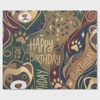 Papel de embrulho de aniversário feliz do furão