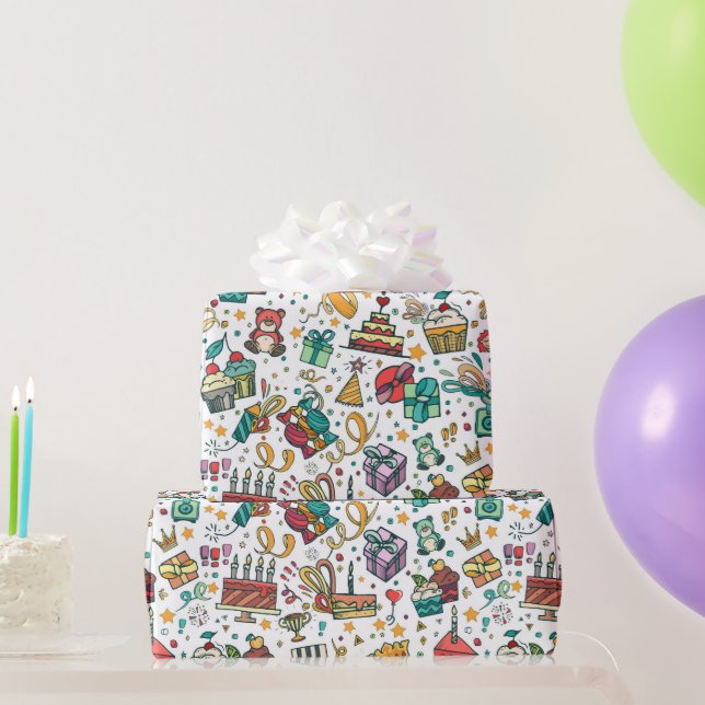 Papel de embrulho de aniversário feliz para crianç (Presentes para festas)