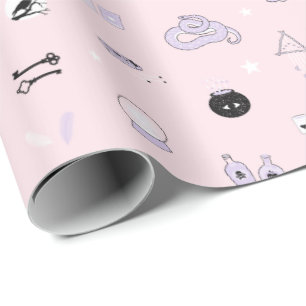 Papel de embrulho de aniversário fofo, bruxaria e 