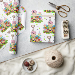 Papel de embrulho de aniversário gêmeo Cupcake