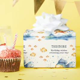 Papel de embrulho de aniversário infantil peixe aq