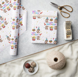 Papel de embrulho de aniversário Monkey Cupcake