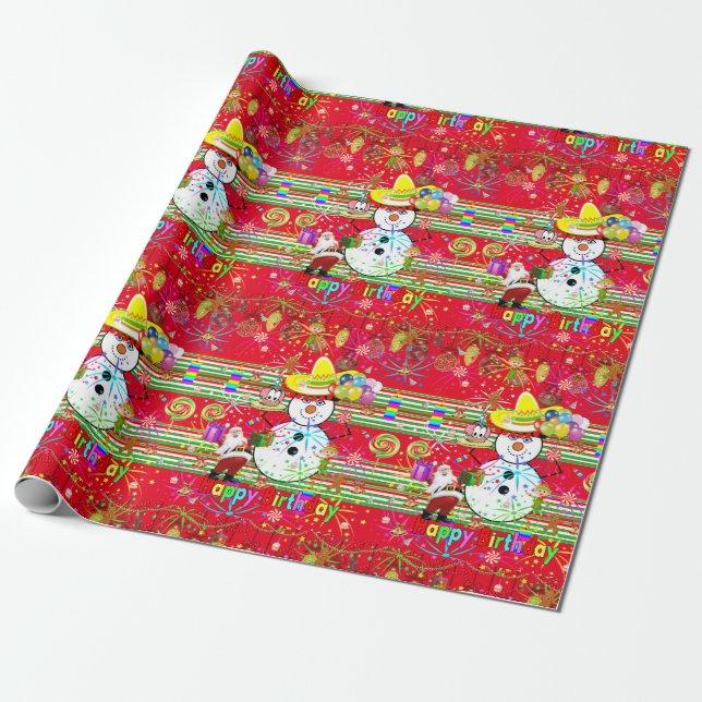 Papel de embrulho de aniversário Papai Noel (Desenrolado)