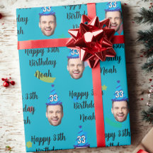 Papel de embrulho de aniversário personalizado, az