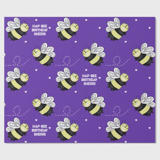 Papel de embrulho de aniversário Purple Bumblebee  (Aberto)