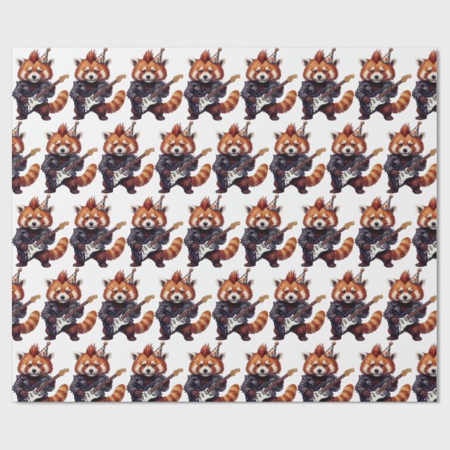 Papel de embrulho de aniversário Red Panda Rocker (Aberto)