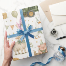 Papel de embrulho de aniversário Watercolor Farm c