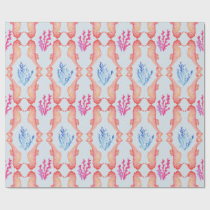Papel de Embrulho de Aquarela Cavalo-Marinho Coral