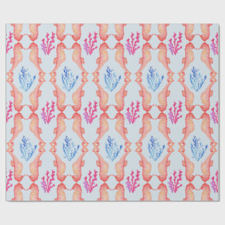 Papel de Embrulho de Aquarela Cavalo-Marinho Coral