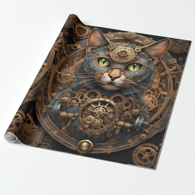 papel de embrulho de arte AI de gato-galho azul (Desenrolado)