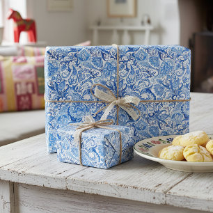 Papel de embrulho de arte floral paisley azul chiq