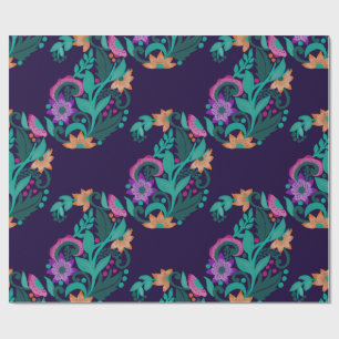 Papel de embrulho de arte popular floral boêmio es