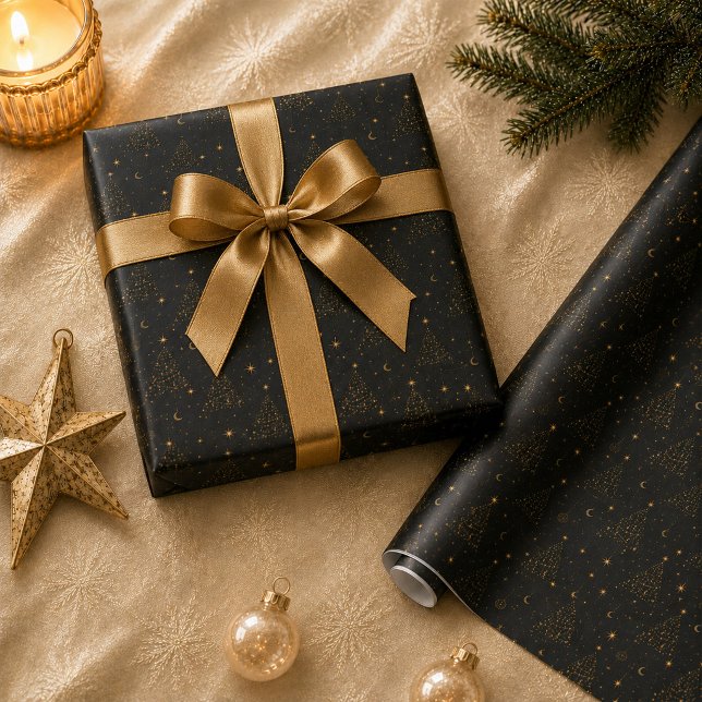 Papel de embrulho de árvore de Natal celestial dou (Gold Celestial Christmas Tree Wrapping Paper)