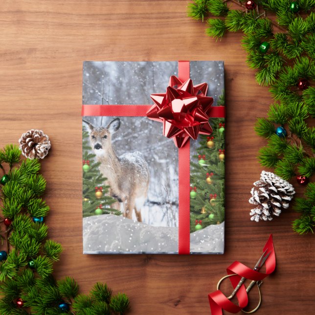 Papel de embrulho de árvore de Natal e cervo da fl (Presente de Natal)