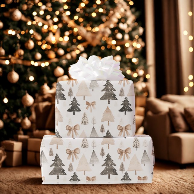 Papel de embrulho de árvore de Natal neutro modern (Criador carregado)