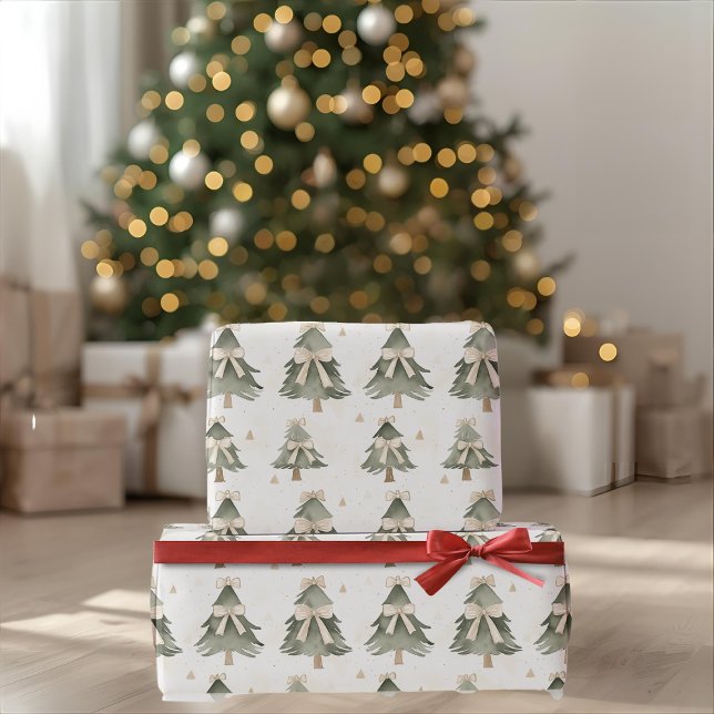 Papel de embrulho de árvore de Natal neutro modern (Criador carregado)