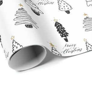 Papel de embrulho de árvore de Natal preto e branc