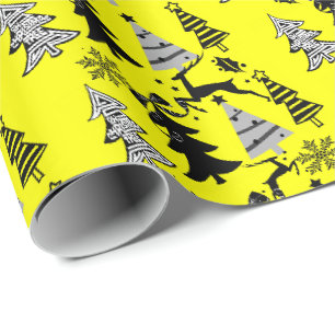 Papel de embrulho de árvores de Natal amarelo pret