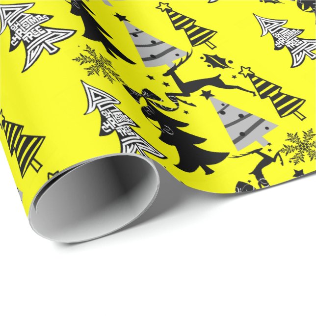 Papel de embrulho de árvores de Natal amarelo pret (Ponta do rolo)
