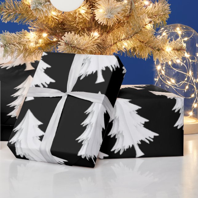 Papel de embrulho de árvores de Natal pretas e bra (Feriados)