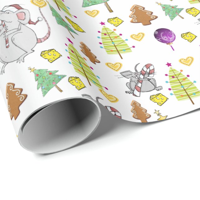 Papel de embrulho de árvores de Natal Rato Queijo  (Ponta do rolo)