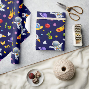 Papel de embrulho de astronauta alienígena espacia