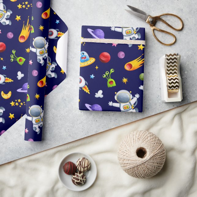Papel de embrulho de astronauta alienígena espacia (Artesanato)