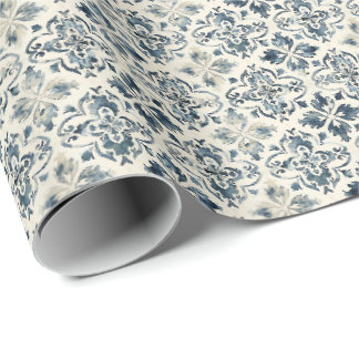 Papel de embrulho de azulejo floral azul vintage, 