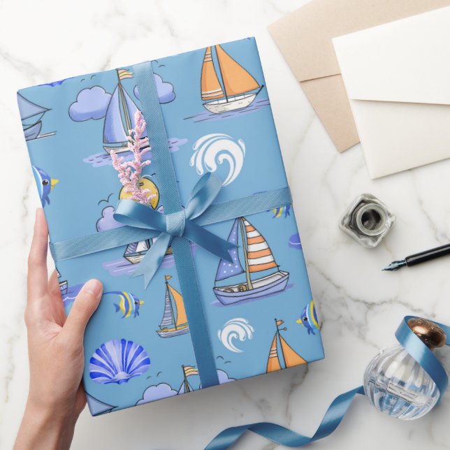 Papel de embrulho de barco à vela azul (Presentear)