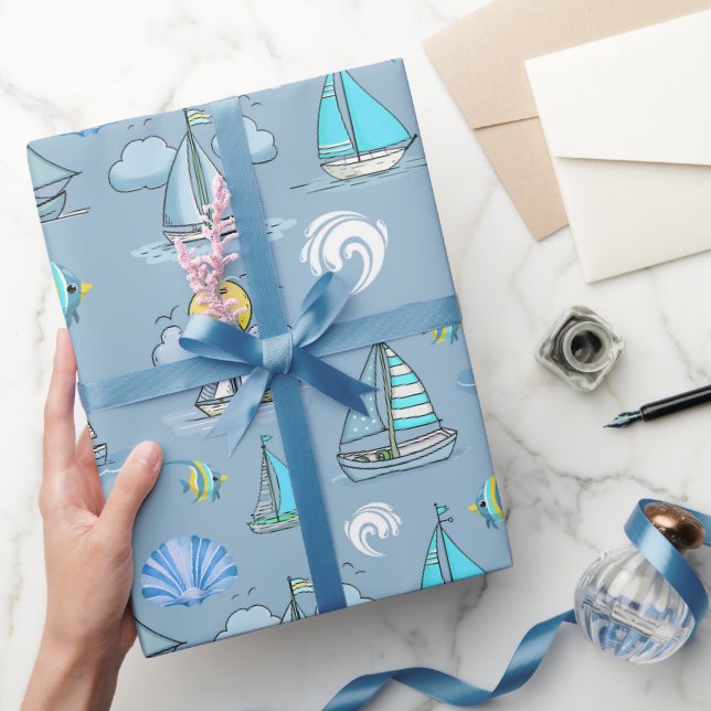 Papel de embrulho de barco à vela cinza (Presentear)