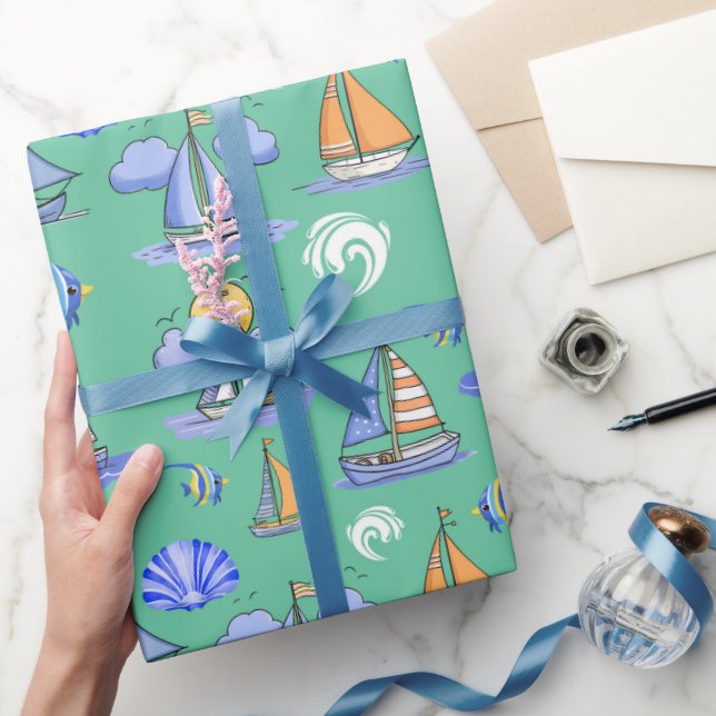 Papel de embrulho de barco à vela verde (Presentear)