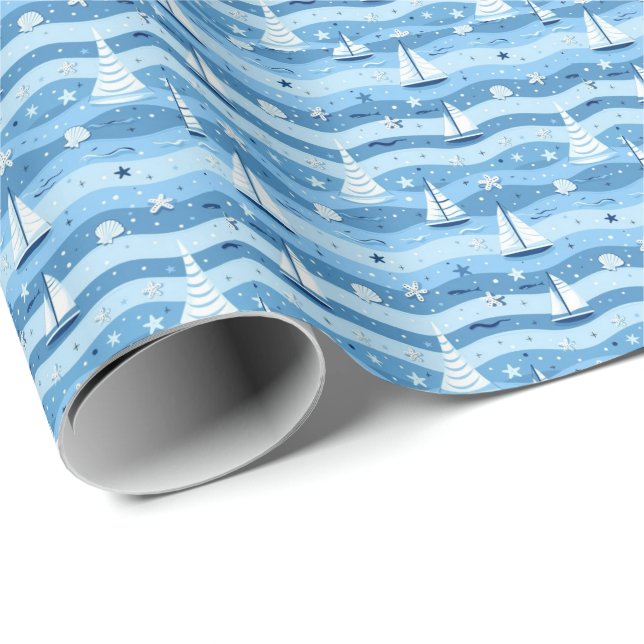 Papel de embrulho de barcos à vela de verão praia  (Ponta do rolo)
