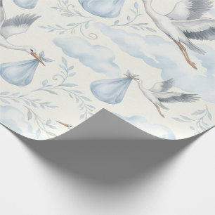 Papel de embrulho de bebê cegonha Menino Azul Pres