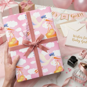 Papel de embrulho de bebê menina entrega da cegonh