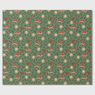 Papel de embrulho de beisebol do guaxinim de Natal
