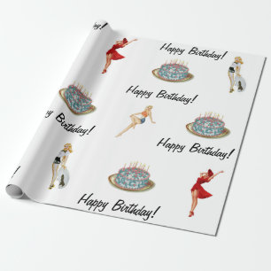 Papel de embrulho de bolo de aniversário e Pin-Up