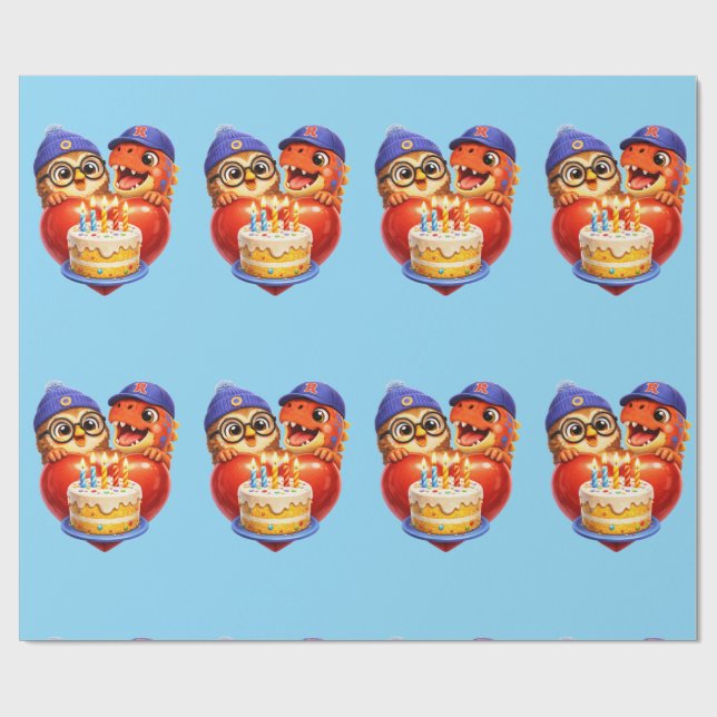 Papel de embrulho de bolo de aniversário Rex e hoo (Aberto)