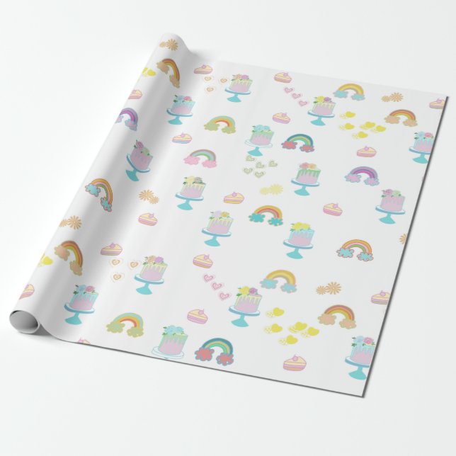 papel de embrulho de bolo de arco-íris fofo (Desenrolado)