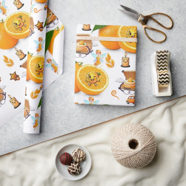 Papel de embrulho de bolo de laranja de aniversári (Artesanato)