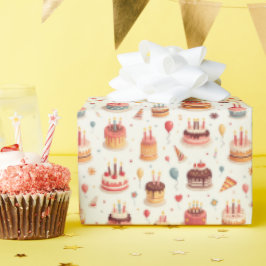 Papel de embrulho de bolos de aniversário fofos