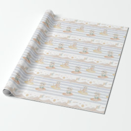Papel de embrulho de cachorro e gato surfando fofo