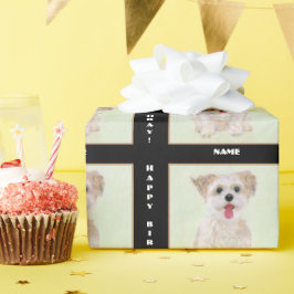 Papel de embrulho de cachorro Morkie em preto com 