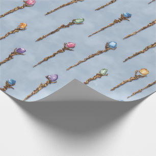 Papel de embrulho de cajados de mago com gemas