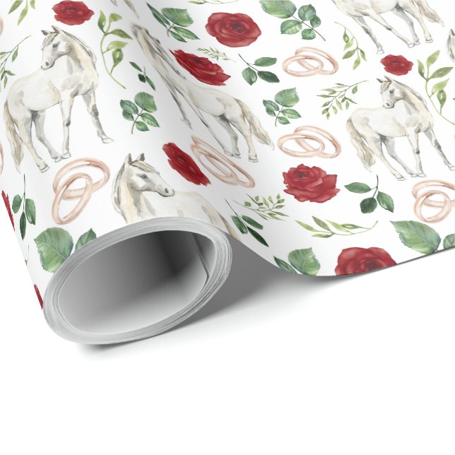 Papel de embrulho de casamento Cavalos & Rosas Ver (Ponta do rolo)