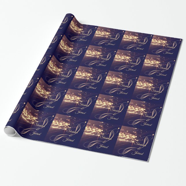 Papel de embrulho de casamento com brilho dourado  (Desenrolado)