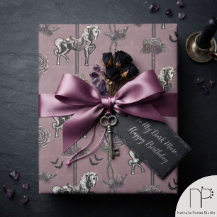 Papel de embrulho de cavalo de carrossel rosa empo