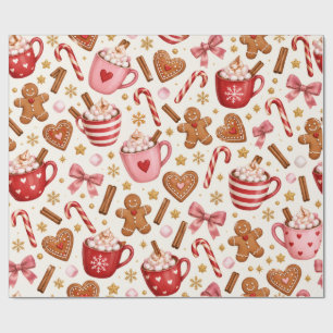 Papel de embrulho de Chocolate Quente Rosa Natal A