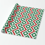 Papel de embrulho de Christmas Meander<br><div class="desc">Este padrão geométrico ousado, verde, branco e vermelho é um design original ornamental perfeito para o Natal. Os diamantes verdes com centros brancos são cercados por meandros brancos que os rodeiam. Os ziguezags vermelhos separam os caminhos brancos enrolados e os diamantes em offset. Imagem criada digitalmente. Copyright © 2013 Claire...</div>