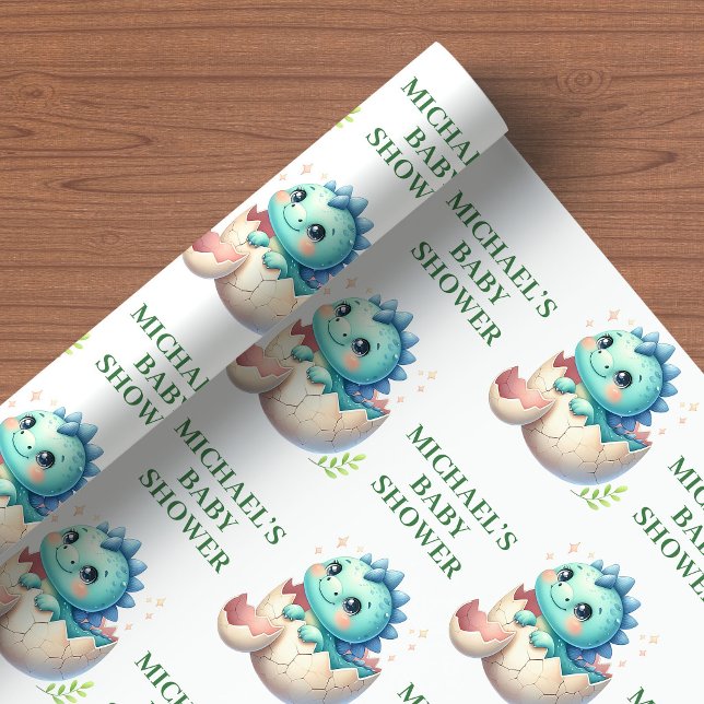 Papel de embrulho de chuveiro de dinossauro bebê p (Hatching Soon Shower Wrapping Paper Baby Dino Theme)